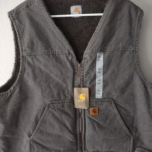 Men's Carhartt Washed Duck Sherpa Lined Gray Vest Size 2XL Brand New With Tags